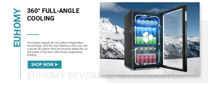 Beverage Refrigerator and Cooler, 126 Can Mini fridge with Glass Door, Small Refrigerator with Adjustable Shelves for Soda Beer