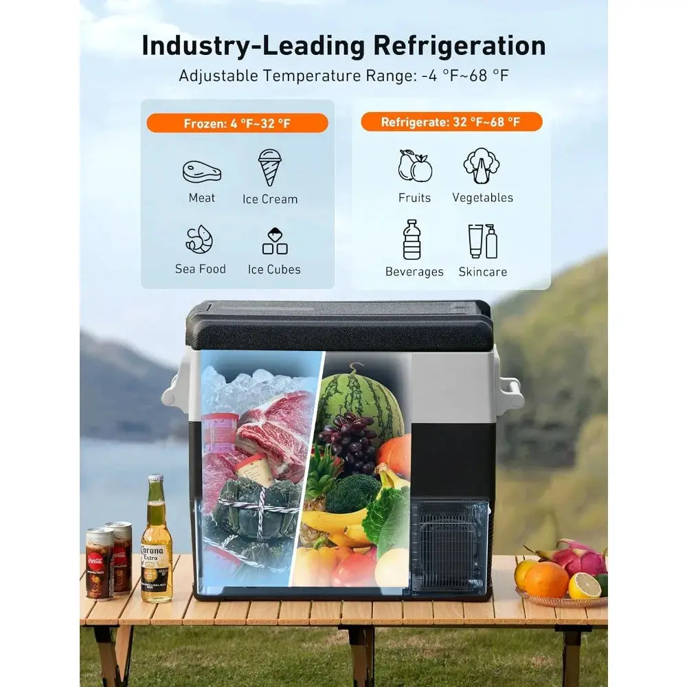 12 Volt Car Refrigerator, Portable Freezer 12V Fridge 58 Quart (55L) Electric Cooler -4℉~68℉ with 12/24V DC & 110V AC for Car