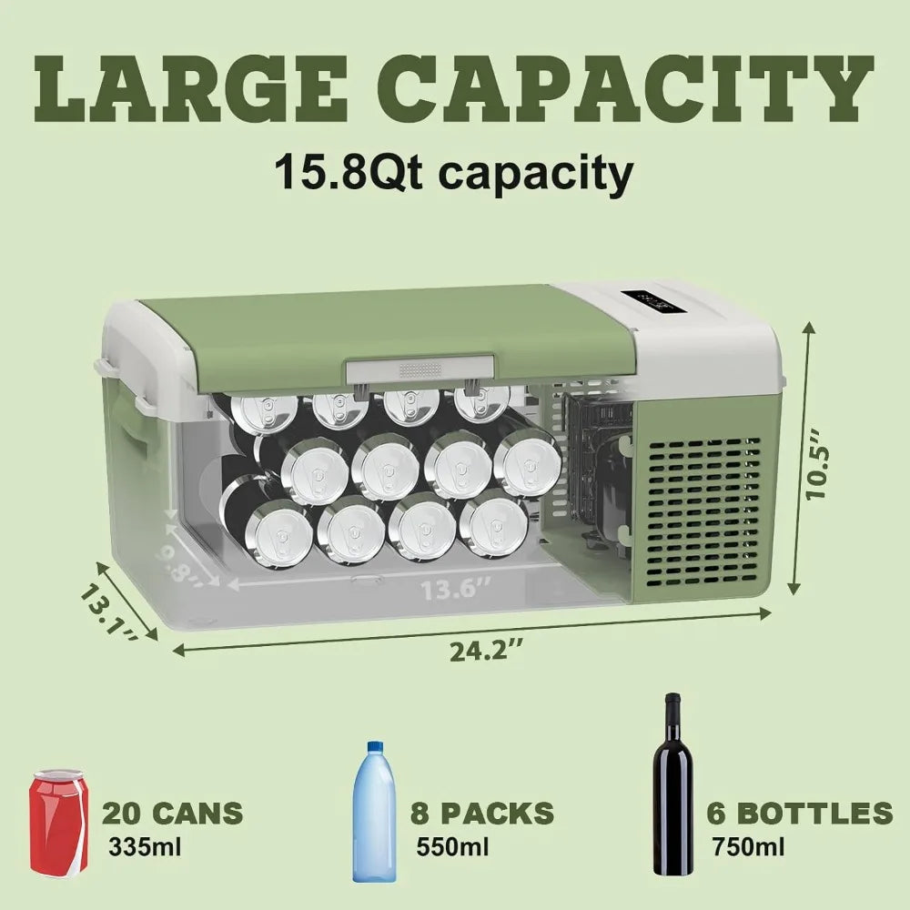 Przenośna lodówka 12 V, -4℉-68℉ Chłodząca lodówka samochodowa, 15 l/15,8 qt Lodówka samochodowa przenośna zamrażarka z 12/24 V DC i 110/240 V AC