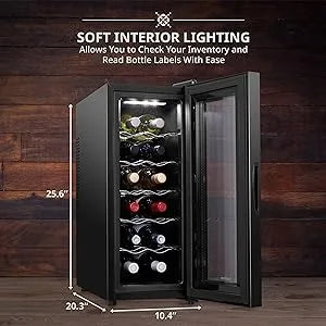 12 Bottle Red and White Wine Thermoelectric Wine Cooler/Chiller, Countertop Wine Cellar with Digital Temperature Display, Black