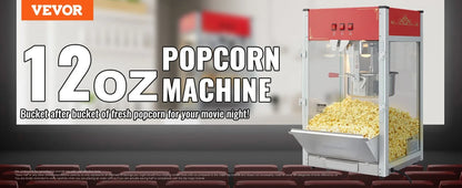 Commercial Popcorn Machine, 12 Oz Kettle, 1440 W Countertop Popcorn Maker for 80 Cups per Batch, with 3-Switch Control, Red