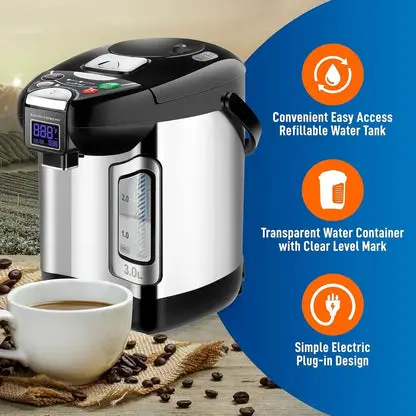 Digital Water Boiler and Warmer, 3L Electric Hot Water Dispenser w/ LCD Display, Rotating Base, Auto Shut Off, Safety Lock