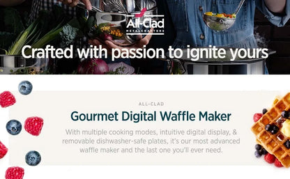 Gourmet Digital Waffle Maker with Removable, Dishwasher-safe Plates. 4 slices, coated with a PFOA-free nonstick, Silver