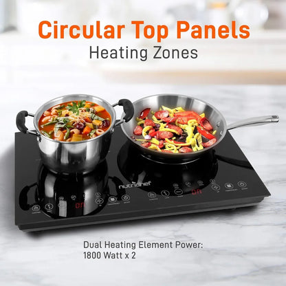 Double Induction Cooktop - Portable 120V Digital Ceramic Dual Burner w/ Kids Safety Lock,1800 W, Touch Sensor Control, Black