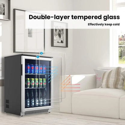 20 Inch Wide Built in Beverage Refrigerator with Clear Glass Front Door, 120 Can Under Counter Cabinet Soda Beer Drink Cooler