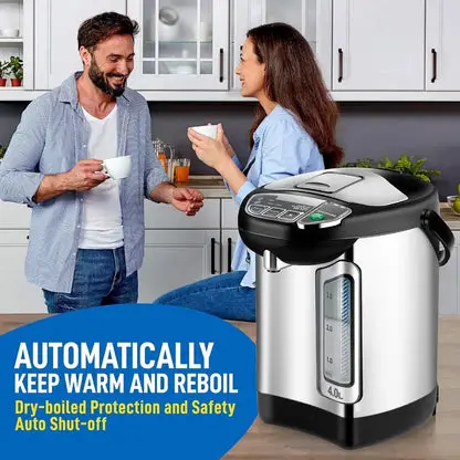 Electric Water Boiler and Warmer - 4L Stainless Steel Hot Water Dispenser w/ Rotating Base, Auto Shut Off, Safety Lock,Household