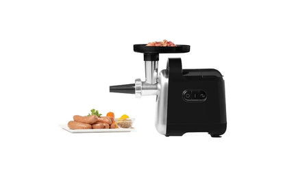 250-Watt Stainless Steel Electric Meat Grinder, Black, 2.2 lbs, with reverse function, Includes sausage and kebbe attachments