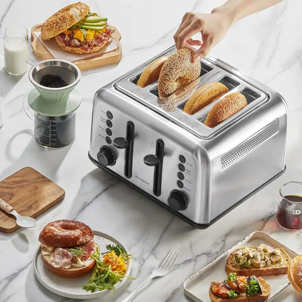 4-Slice Toaster, Extra Wide Slots, Retro Stainless Steel with High Lift Lever, Removal Crumb Tray, 7-Shade Settings