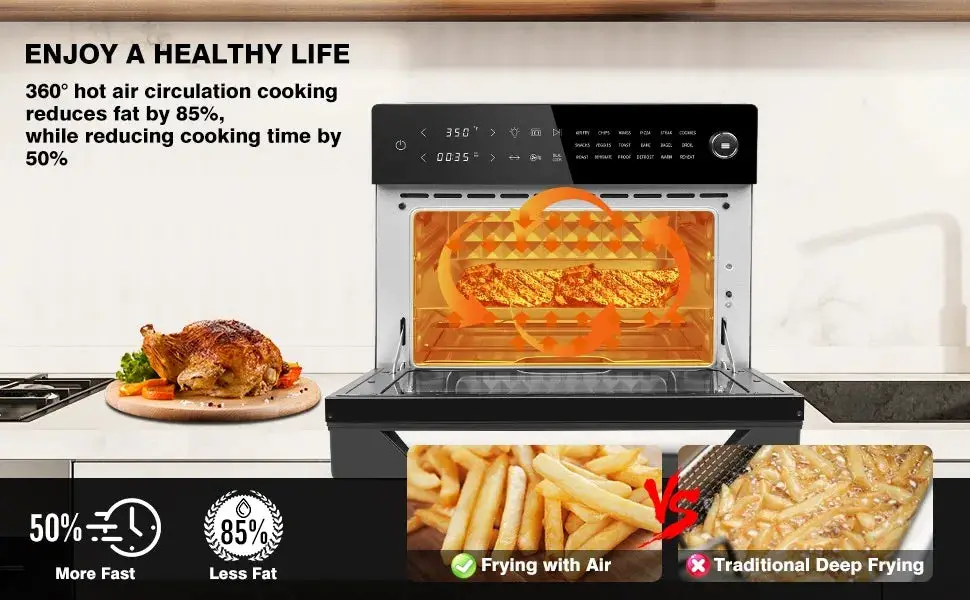 32QT Air Fryer Oven Toaster Oven Combo with Rotisserie 18-in-1 Convection Oven Countertop Digital Airfryer, 1800W