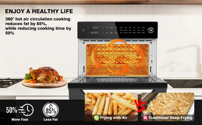 32QT Air Fryer Oven Toaster Oven Combo with Rotisserie 18-in-1 Convection Oven Countertop Digital Airfryer, 1800W