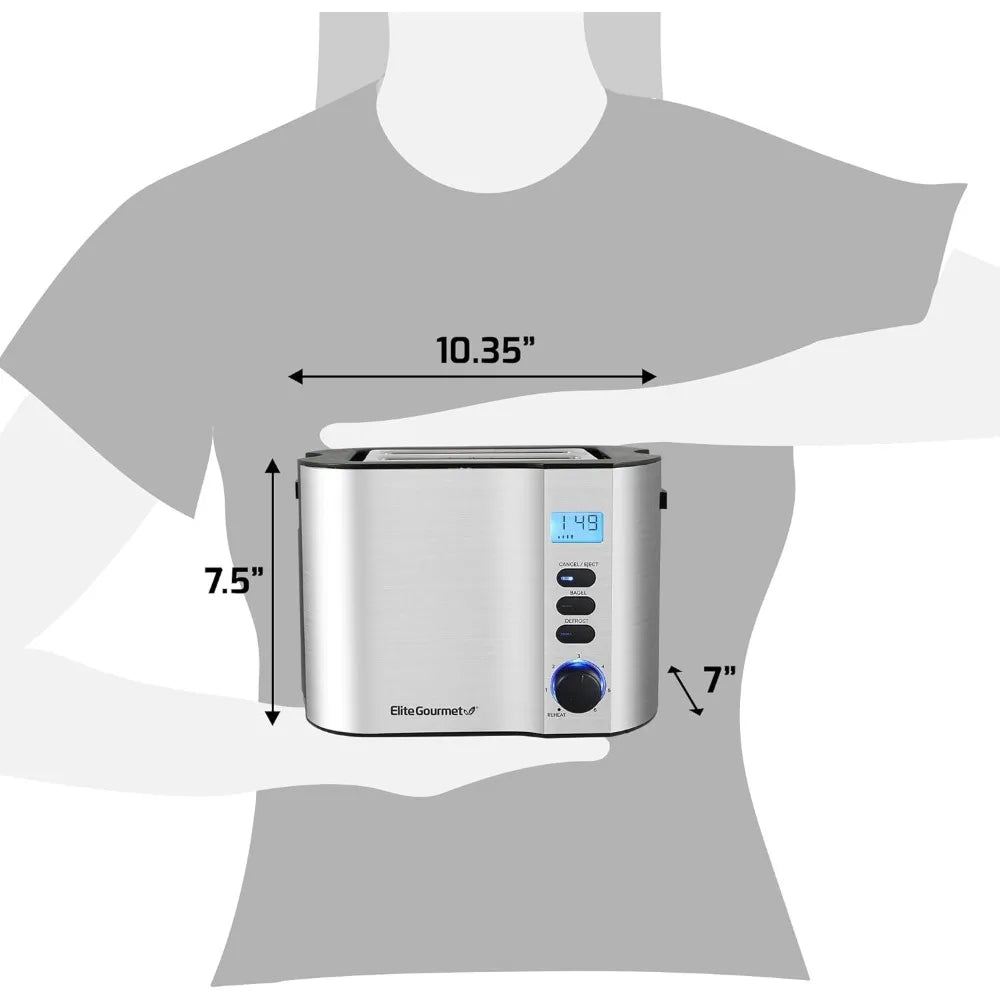 Extra Wide Slot 2-Slice Toaster, Bagel Function Reheat, Defrost, Cancel Functions, 6 Settings, Countdown Timer, Stainless Steel