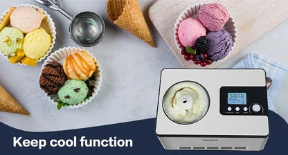 Ice Cream Maker, No Pre-Freezing Automatic Ice Cream Machine 2.1 Quart with Built-in Compressor and LCD Timer for Gelato