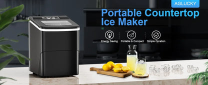 Ice Makers Countertop with Self-Cleaning, 26.5lbs/24hrs, Portable Ice Machine with 2 Sizes Bullet Ice/Ice Scoop/Basket, for Home