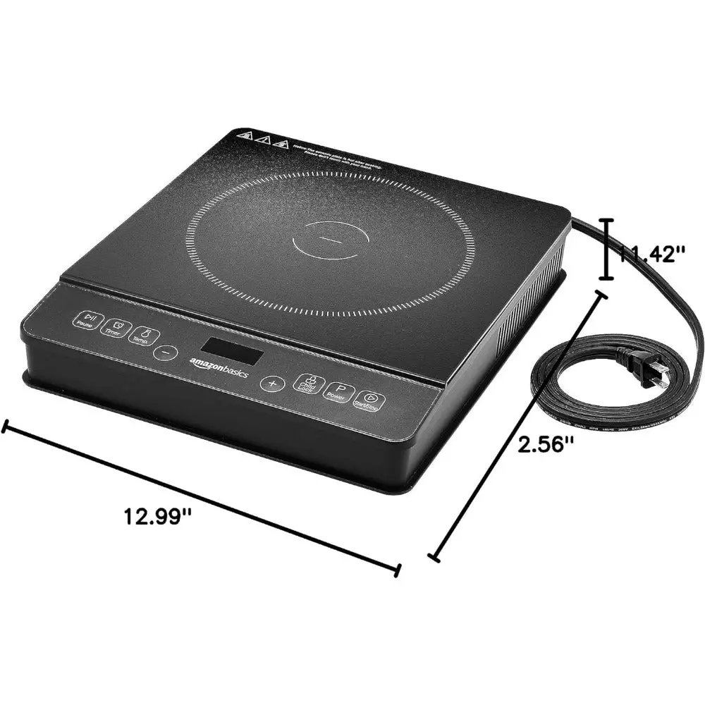 1800W Portable Induction Cooktop Burner, LED display with cooking function controls, Glass panel stovetop, medium, Black