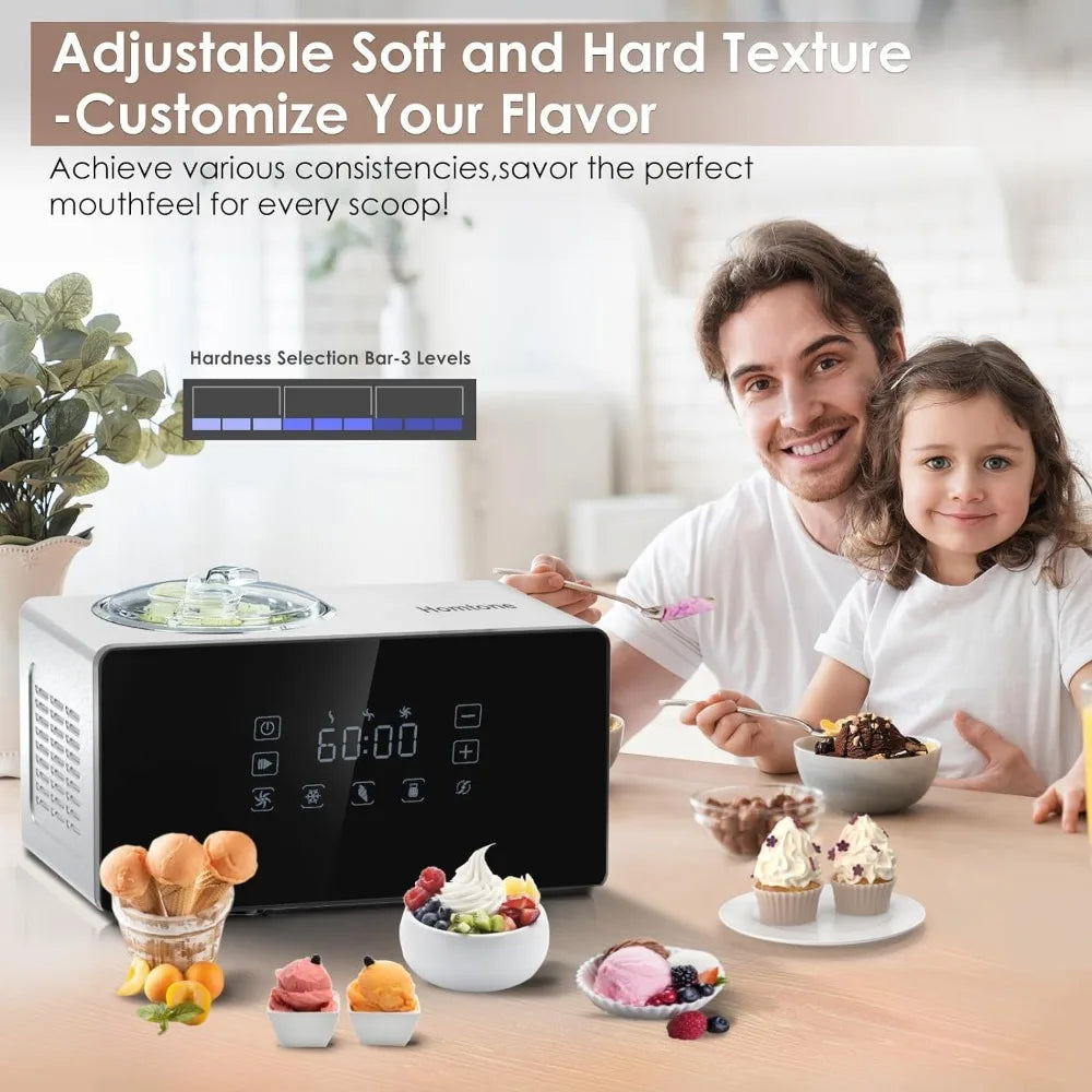 1.6 Quart Ice Cream Maker Machine LCD Touch Screen with Compressor, 4 Modes, Adjusted Speed Frozen Ice Cream Yogurt Machine