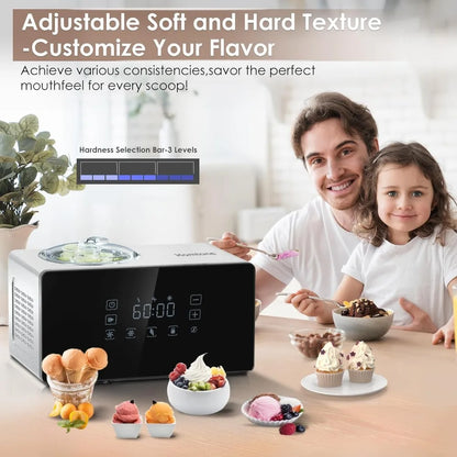 1.6 Quart Ice Cream Maker Machine LCD Touch Screen with Compressor, 4 Modes, Adjusted Speed Frozen Ice Cream Yogurt Machine