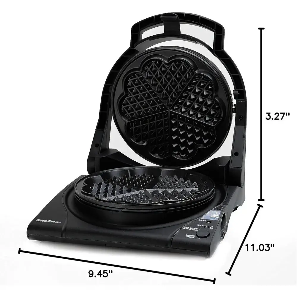 Taste / Texture Select Waffle Maker Traditional Five of Hearts Easy to Clean Nonstick Plates, 5-Slice, 1100W, Black