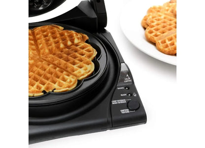 Taste / Texture Select Waffle Maker Traditional Five of Hearts Easy to Clean Nonstick Plates, 5-Slice, 1100W, Black