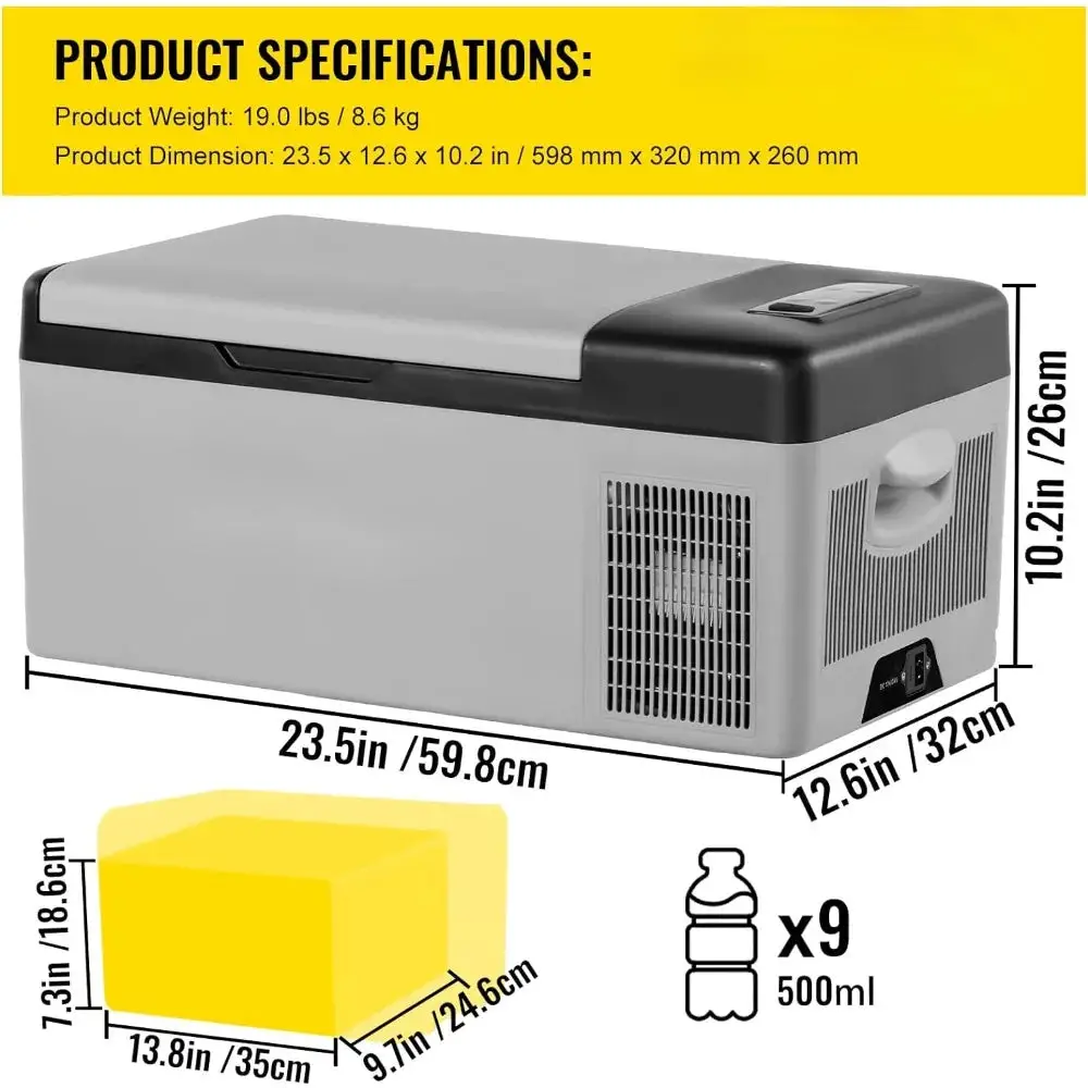 12 Volt Refrigerator 16 Qt, Portable Mini Car Fridge w/ -4℉-68℉ & App Control 12/24V DC & 110-240V AC Electric Compressor Cooler