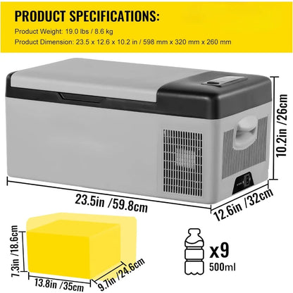 12 Volt Refrigerator 16 Qt, Portable Mini Car Fridge w/ -4℉-68℉ & App Control 12/24V DC & 110-240V AC Electric Compressor Cooler