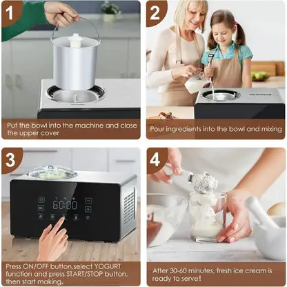 1.6 Quart Ice Cream Maker Machine LCD Touch Screen with Compressor, 4 Modes, Adjusted Speed Frozen Ice Cream Yogurt Machine