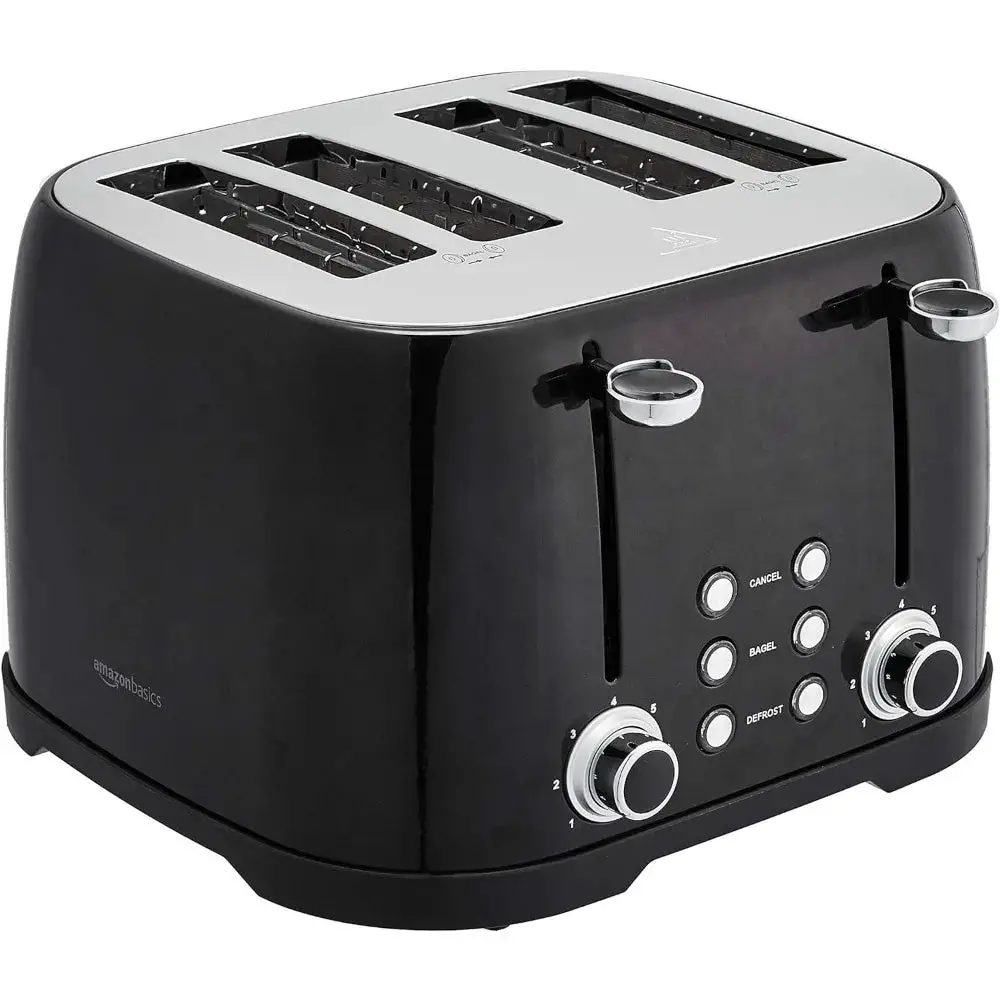 4 Slot Toaster - Black Toaster for Bread Toast Machine Cooking Appliances Kitchen Home