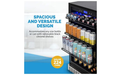 Beverage Refrigerator Cooler with 224 Can Capacity - Fridge with LED Lights - Adjustable/Removable Shelves And Bottom Key Lock