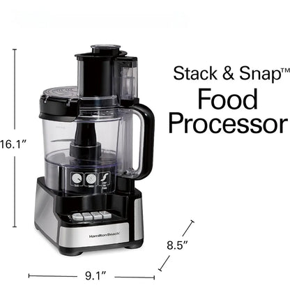 Stack & Snap Food Processor and Vegetable Chopper, BPA Free, Stainless-Steel Blades, 12 Cup Bowl, 2-Speed 450-Watt Motor, Black