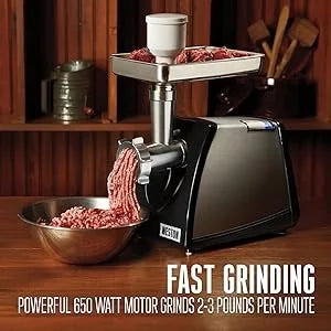 Electric Meat Grinder & Sausage Stuffer, No. 8, 650 Watt, 7/8 HP Motor, Grinds 3 lbs/Minute, Stainless Steel