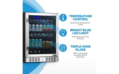 24" Beverage Refrigerator Cooler - 177 Can Capacity - Built Fridge and Glass Door | Cool your Soda, Beer, and Beverages to 37F