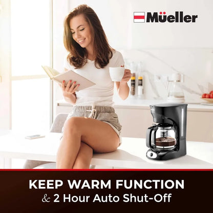 Mueller 12-Cup Drip Coffee Maker - Borosilicate Carafe, Auto-Off, Reusable Filter, Anti-Drip, Keep-Warm Function