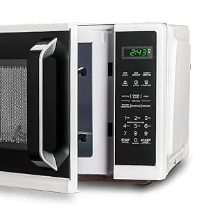 0.9 Cubic Foot Microwave, Small Microwave with Grip Handle, 900W with Digital Display, Door Lock and Kitchen Timer, White