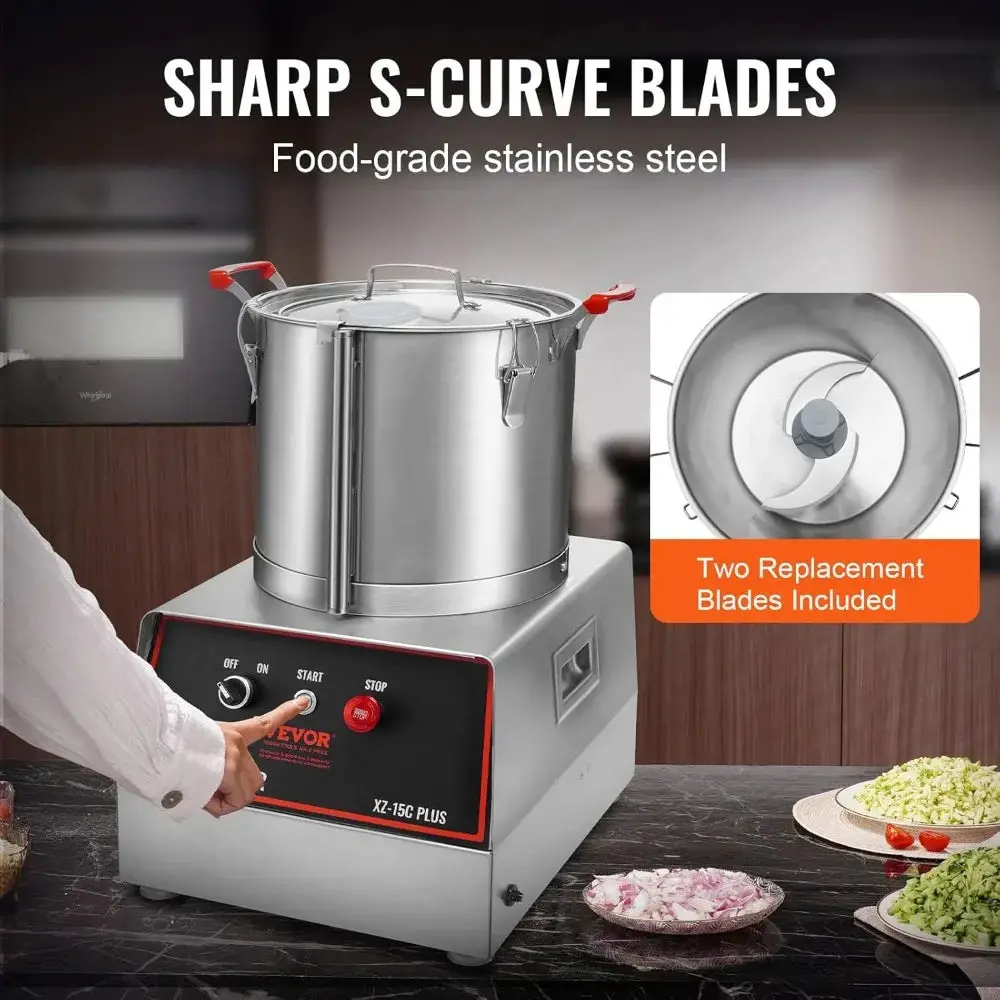 Food Processor & Vegetable Chopper, 16 Quart,1400W Food-Grade Stainless Steel Food Processor Chopper with 2 Extra S-Curve Blades