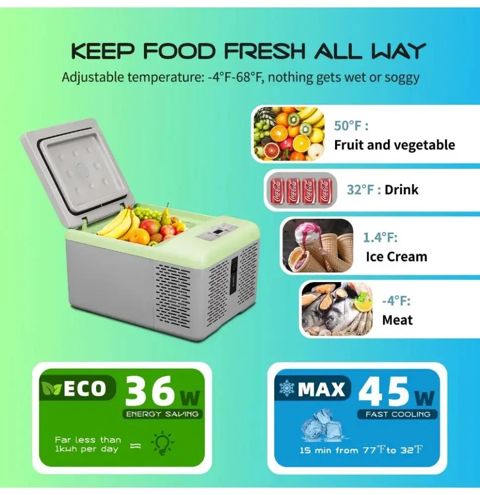 Mini Portable Freezer, 12 Volt Car Refrigerator, 10 Quart Fast Cooling, with 12/24V DC and 100-240V AC for Outdoor, Camping, RV