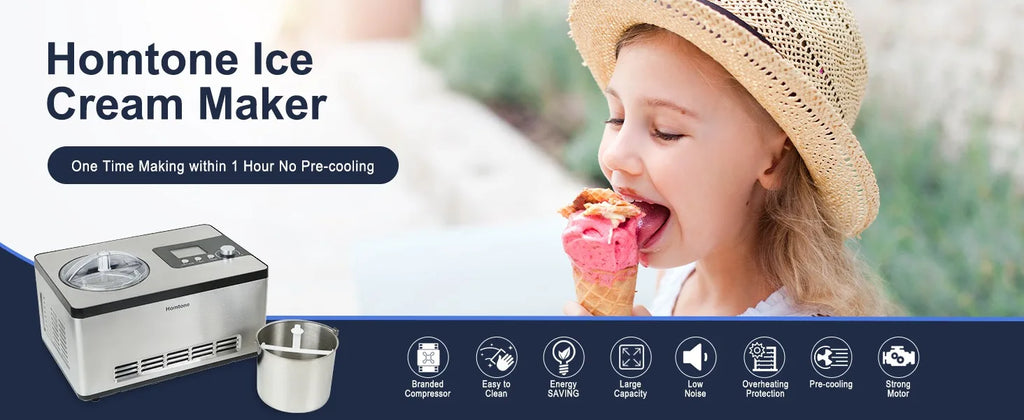 Ice Cream Maker, No Pre-Freezing Automatic Ice Cream Machine 2.1 Quart with Built-in Compressor and LCD Timer for Gelato