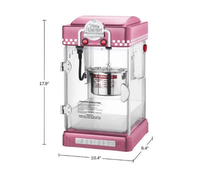 Countertop Popcorn Machine – 2.5oz Kettle with Measuring Spoon, Scoop, and 25 Serving Bags, Pink