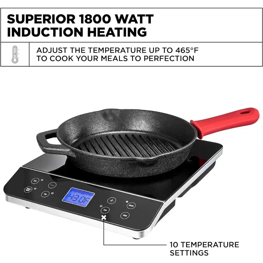 Induction Cooktop, Electric Hot Plate, Programmable Single Burner with Touchscreen LCD Display, Temperature Control, 1800 W