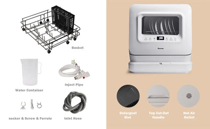 Portable Countertop Dishwasher, with 7.5 L Built-in Water Tank, 360° Dual Spray Arms,Air-Dry Function,Child Lock,Mini Dishwasher