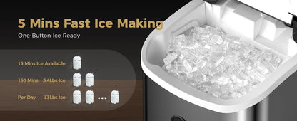 Nugget Ice Makers Countertop, 33 Lbs/Day Sonic Ice Maker, with Tooth-Friendly Chewable Ice, with Self-Cleaning Function