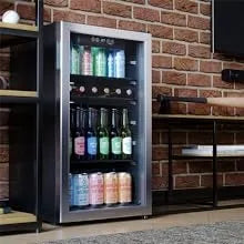 Beverage Refrigerator and Cooler - 120 Can Mini Fridge with Glass Door for Soda Beer or Wine - with Adjustable Removable Shelves