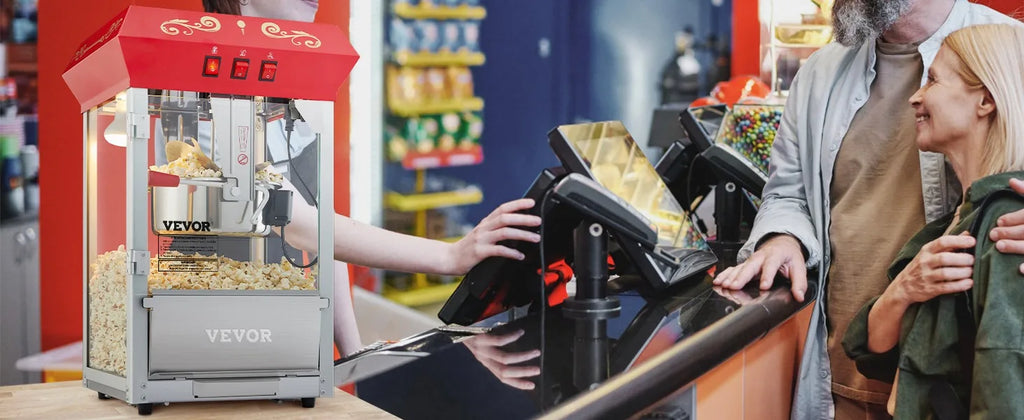 Komercyjna maszyna do popcornu, czajnik 8 oz, 850 W, maszyna do popcornu na blacie, z 3-przełącznikową ramą stalową i drzwiami ze szkła hartowanego