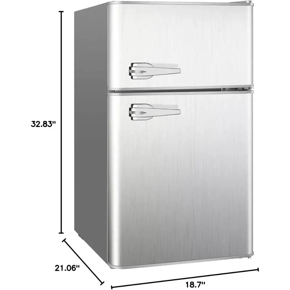 Mini refrigerator 3.2Cu Ft compact defrosting double door freezer for energy-saving storage of beverages, vegetables, and fruits