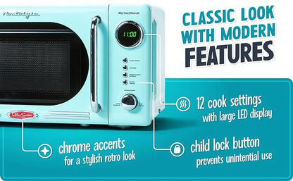 Retro Compact Countertop Microwave Oven - 0.7 Cu. Ft. - 700-Watts with LED Digital Display - Child Lock - Easy Clean Interior