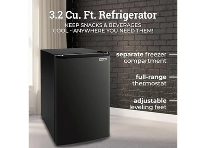 3.2 Cu.Ft. Single Door Compact Refrigerator with Freezer, Slide Out Glass Shelf, Perfect for Homes, Offices, Dorms