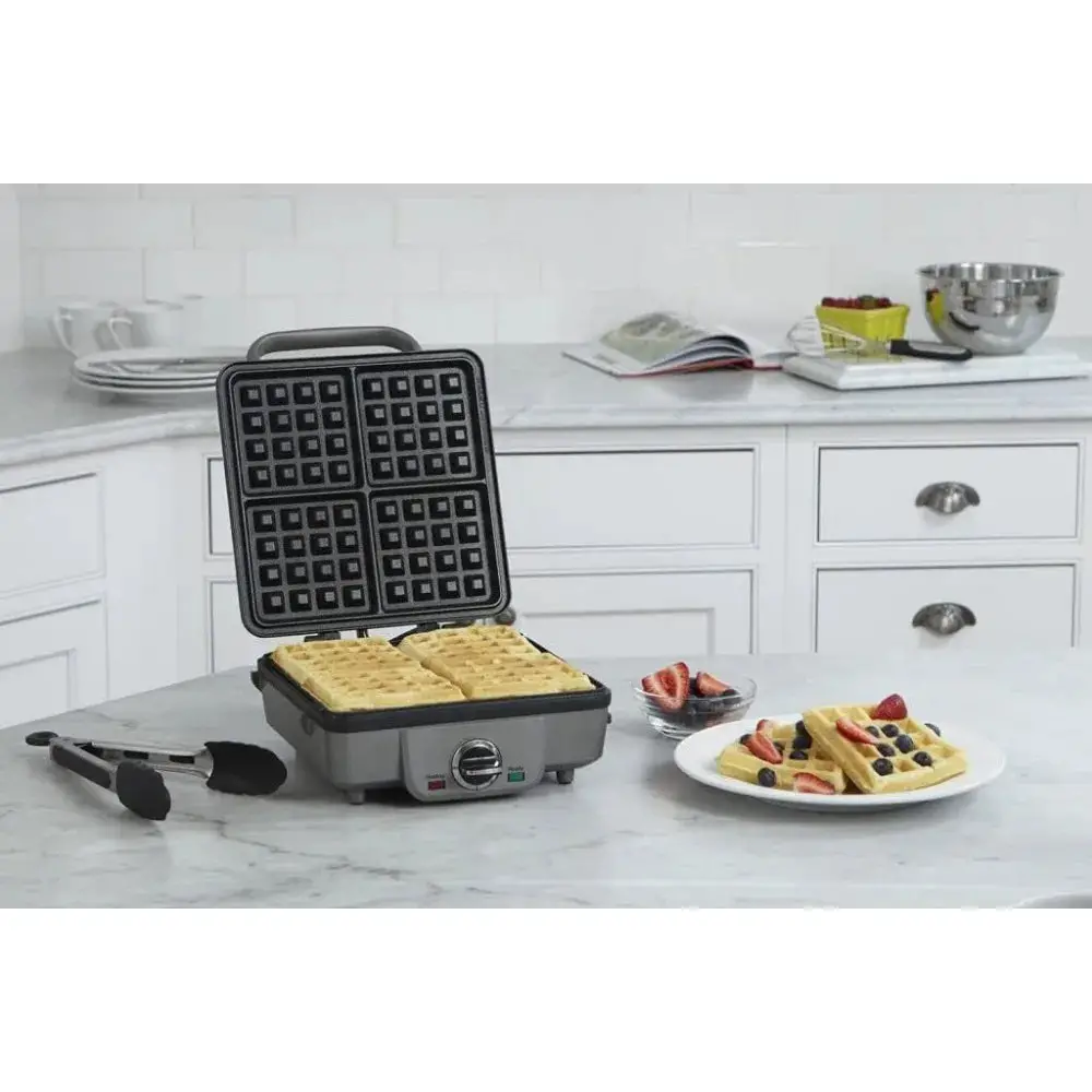 Belgian Waffle Maker with Pancake Plates, 6-setting adjustable browning control with audible alert, Brushed Stainless