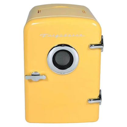 Portable Retro 6-can Mini Cooler, Built-in Bluetooth(R) Speaker, Thermoelectric cooling and warming system, Yellow