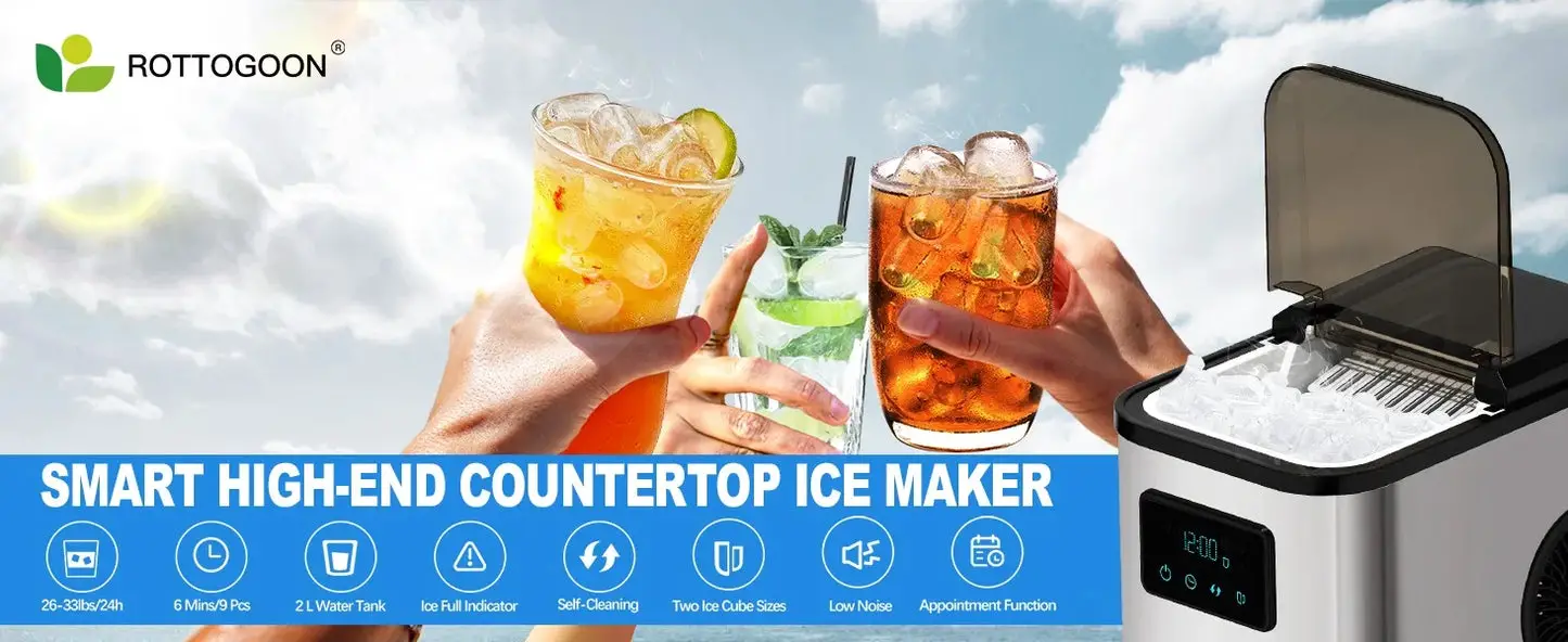 Ice Maker Countertop, Portable Ice Maker Machine, 28lbs/24Hrs, with Self Cleaning, Time Reservation, Include Scoop & Basket