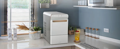 Countertop Nugget Ice Maker, Self-Cleaning Pellet Ice Machine, Open and Pour Water Refill, Stainless Steel Housing