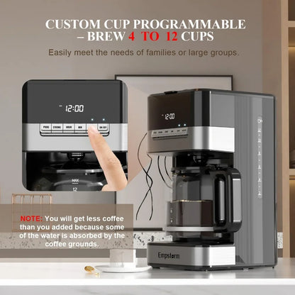 Programmable Drip Coffee Maker 4-12 Cup with Glass Carafe, 4-Hour Auto Shut Off & Keep Warm, Anti-Drip System, Strong Brew