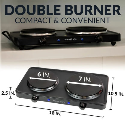 Double Burner Hot Plate, Portable Countertop Double Burner Hot Plate Electric Cooktop,1500-Watts, Adjustable Temperature Control